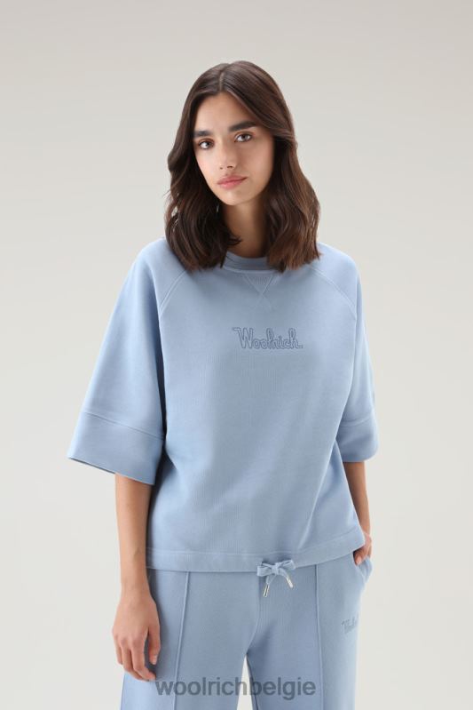 Puur katoenen ronde hals met driekwart mouwen Woolrich vrouwen 8TTN079 bleek indigo kleding