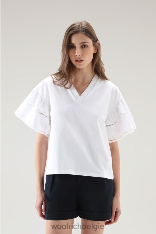 T-shirt aan het meer van puur katoen met pofmouwen Woolrich vrouwen 8TTN080 Helder wit kleding