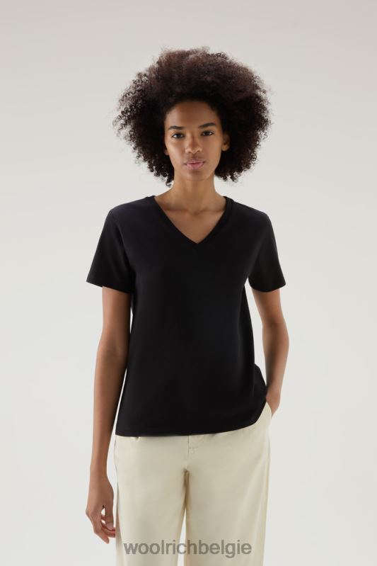 T-shirt met V-hals van puur katoen Woolrich vrouwen 8TTN0187 zwart kleding