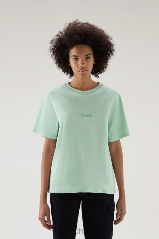 T-shirt met geborduurd logo van puur katoen Woolrich vrouwen 8TTN06 haven groen kleding