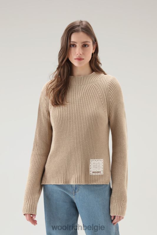 Trui met ronde hals van zuiver katoen met natuurlijke kledingkleurstofafwerking Woolrich vrouwen 8TTN0136 melkachtige crème kleding