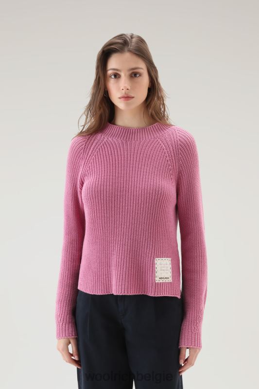 Trui met ronde hals van zuiver katoen met natuurlijke kledingkleurstofafwerking Woolrich vrouwen 8TTN073 rokerige roos kleding