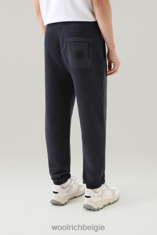 joggingbroek van katoenfleece en taslan nylon Woolrich Heren 8TTN0591 Melton blauw kleding