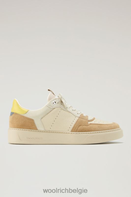 klassieke basket-sneakers van zacht leer en suède Woolrich Heren 8TTN0623 naakt geel schoenen