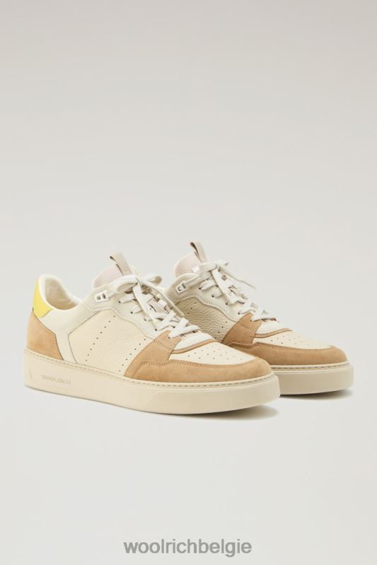 klassieke basket-sneakers van zacht leer en suède Woolrich Heren 8TTN0623 naakt geel schoenen