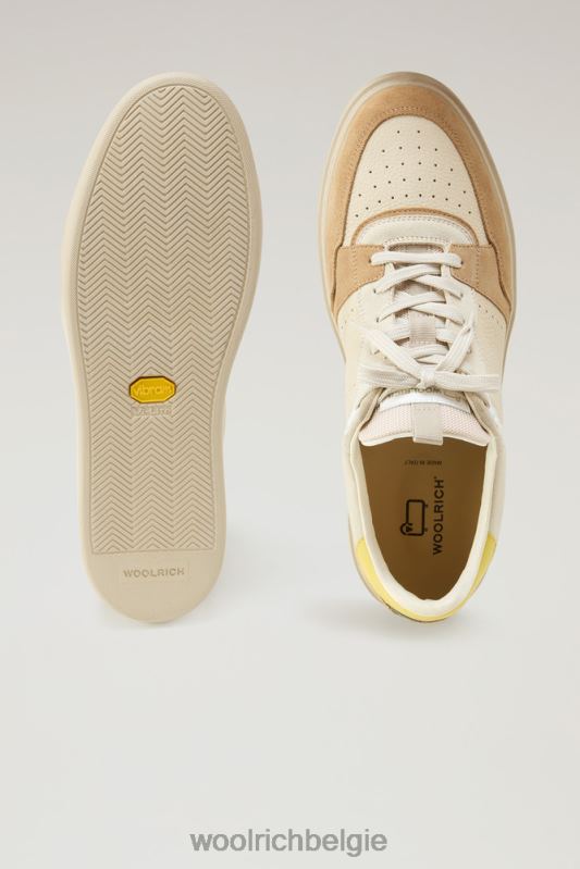 klassieke basket-sneakers van zacht leer en suède Woolrich Heren 8TTN0623 naakt geel schoenen