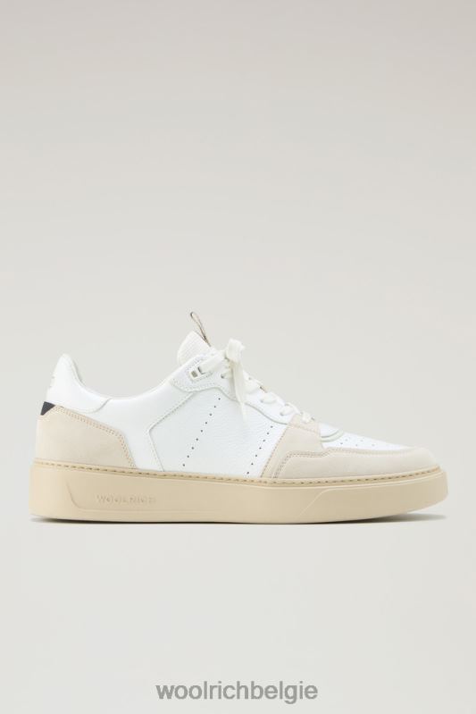 klassieke basket-sneakers van zacht leer en suède met contrasterende details Woolrich Heren 8TTN0596 beige wit schoenen
