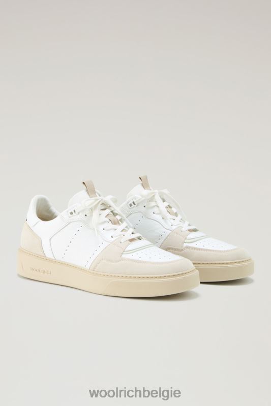 klassieke basket-sneakers van zacht leer en suède met contrasterende details Woolrich Heren 8TTN0596 beige wit schoenen