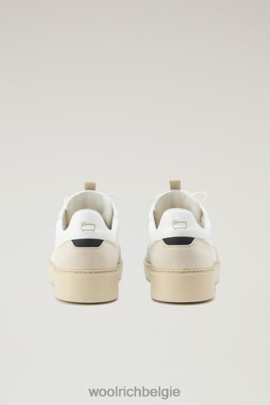 klassieke basket-sneakers van zacht leer en suède met contrasterende details Woolrich Heren 8TTN0596 beige wit schoenen
