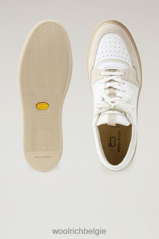 klassieke basket-sneakers van zacht leer en suède met contrasterende details Woolrich Heren 8TTN0596 beige wit schoenen