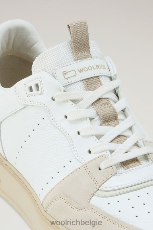 klassieke basket-sneakers van zacht leer en suède met contrasterende details Woolrich Heren 8TTN0596 beige wit schoenen