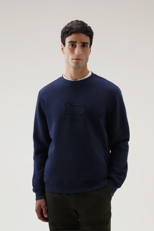 klassieke fleece ronde hals met geborduurd logo Woolrich Heren 8TTN0688 donkerblauw kleding