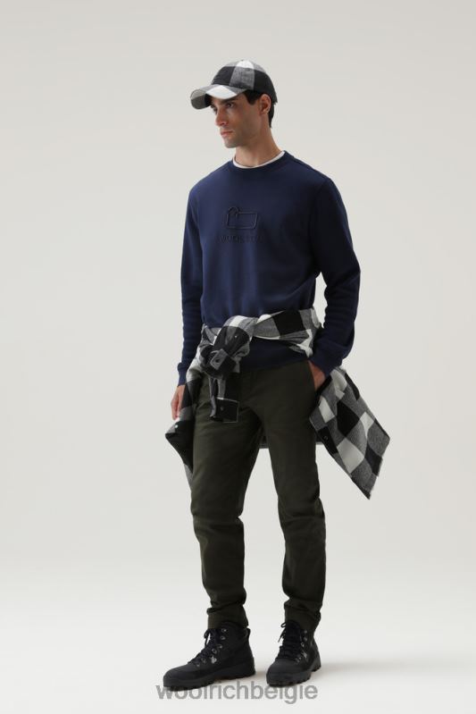 klassieke fleece ronde hals met geborduurd logo Woolrich Heren 8TTN0688 donkerblauw kleding