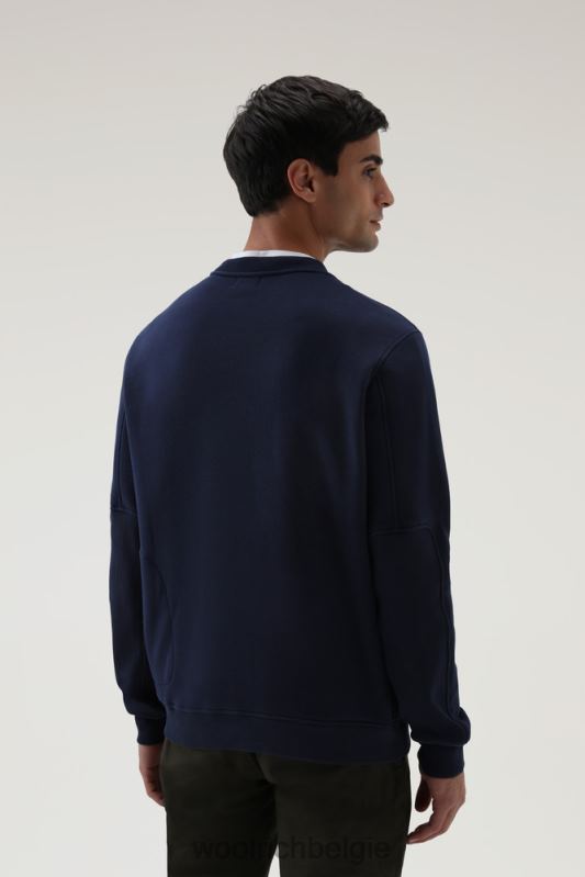 klassieke fleece ronde hals met geborduurd logo Woolrich Heren 8TTN0688 donkerblauw kleding