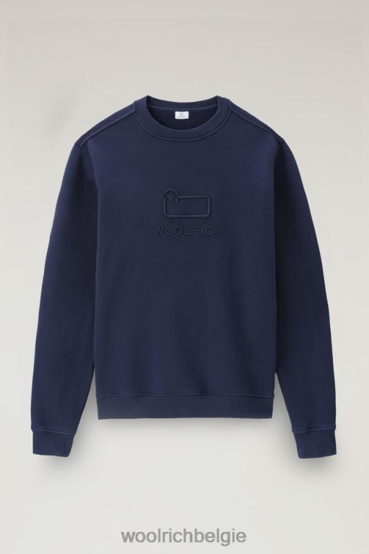 klassieke fleece ronde hals met geborduurd logo Woolrich Heren 8TTN0688 donkerblauw kleding
