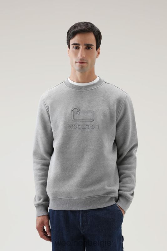 klassieke fleece ronde hals met geborduurd logo Woolrich Heren 8TTN0710 middengrijs gemêleerd kleding
