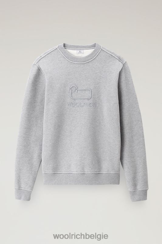 klassieke fleece ronde hals met geborduurd logo Woolrich Heren 8TTN0710 middengrijs gemêleerd kleding