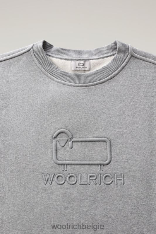 klassieke fleece ronde hals met geborduurd logo Woolrich Heren 8TTN0710 middengrijs gemêleerd kleding