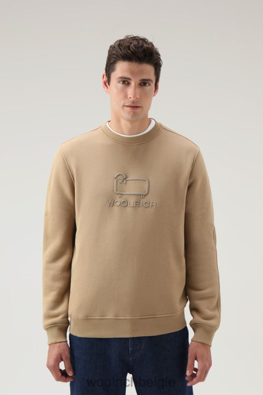 klassieke fleece ronde hals met geborduurd logo Woolrich Heren 8TTN0713 goud kaki kleding