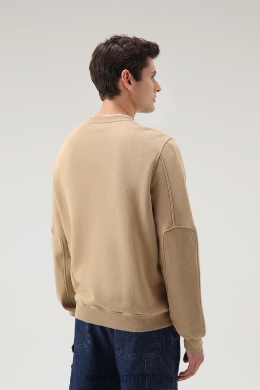 klassieke fleece ronde hals met geborduurd logo Woolrich Heren 8TTN0713 goud kaki kleding
