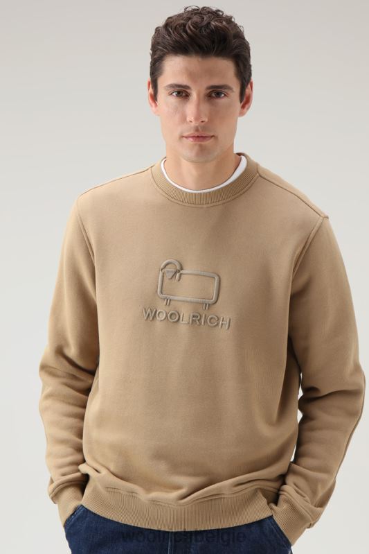 klassieke fleece ronde hals met geborduurd logo Woolrich Heren 8TTN0713 goud kaki kleding