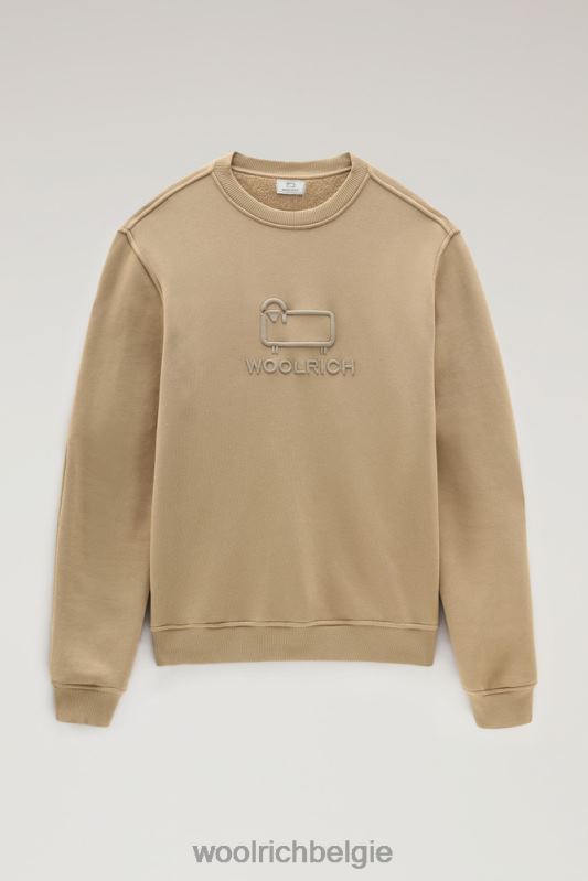 klassieke fleece ronde hals met geborduurd logo Woolrich Heren 8TTN0713 goud kaki kleding
