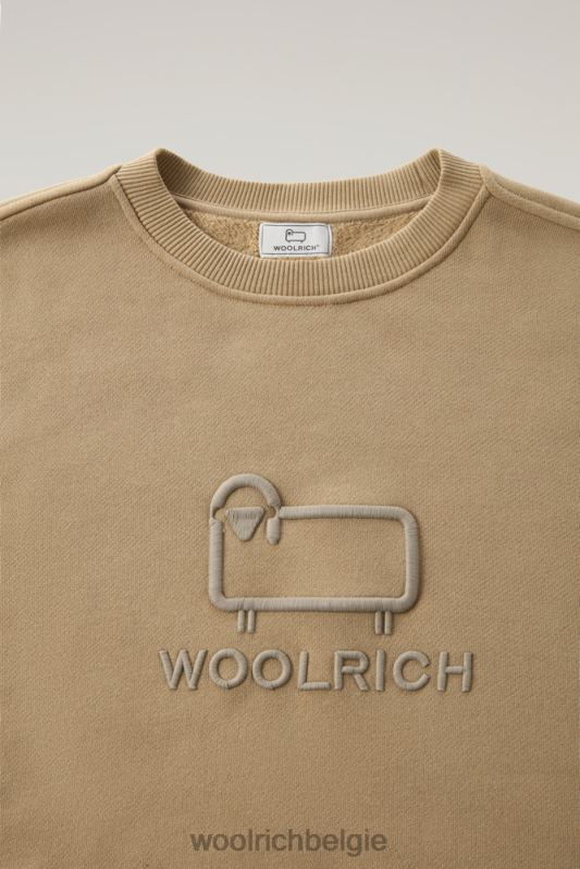 klassieke fleece ronde hals met geborduurd logo Woolrich Heren 8TTN0713 goud kaki kleding