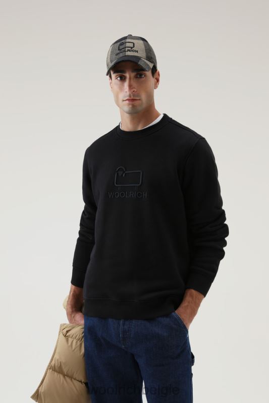 klassieke fleece ronde hals met geborduurd logo Woolrich Heren 8TTN0728 zwart kleding