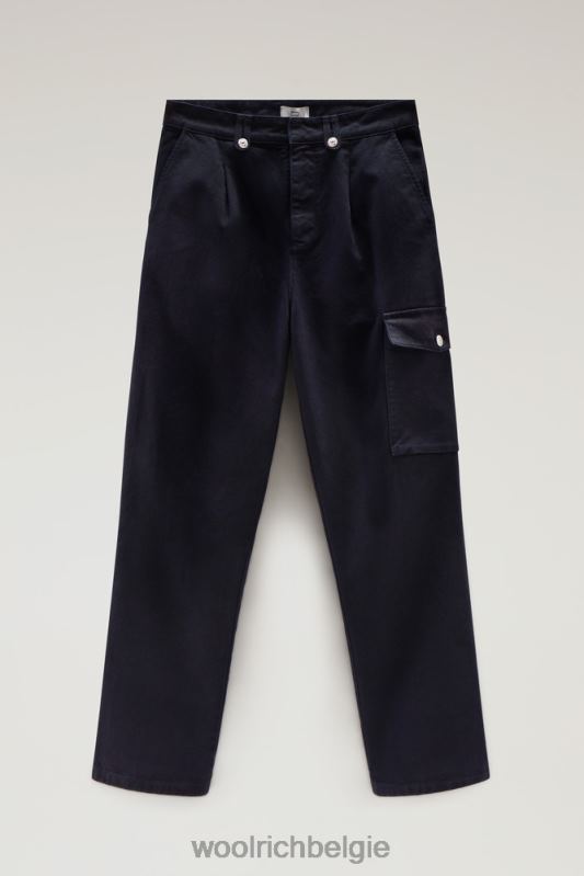 kledinggeverfde cargobroek van zuivere katoenen keperstof Woolrich vrouwen 8TTN066 Indigo blauw kleding