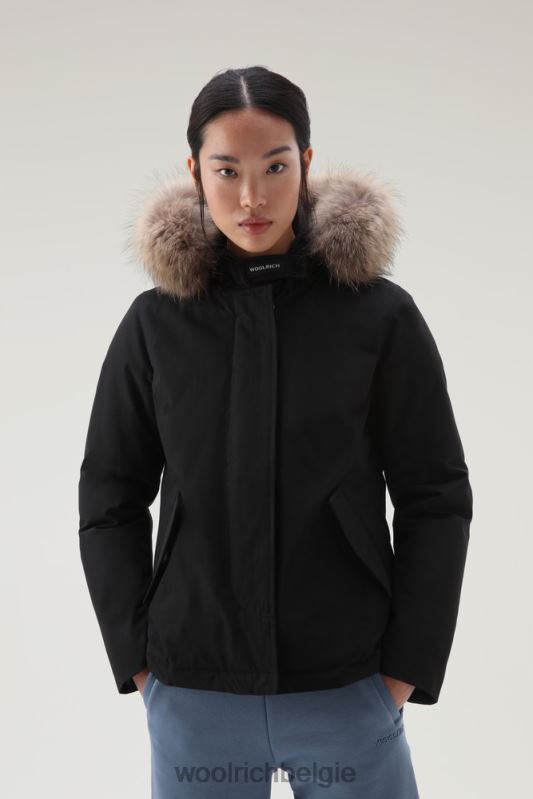korte arctic parka van ramar-stof met afneembaar bont Woolrich vrouwen 8TTN0369 zwart kleding