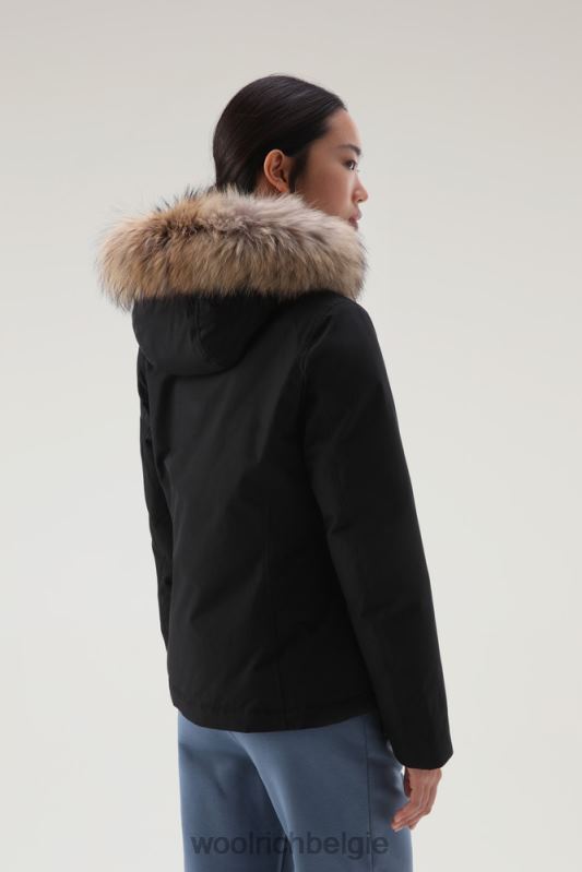 korte arctic parka van ramar-stof met afneembaar bont Woolrich vrouwen 8TTN0369 zwart kleding