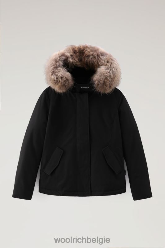 korte arctic parka van ramar-stof met afneembaar bont Woolrich vrouwen 8TTN0369 zwart kleding