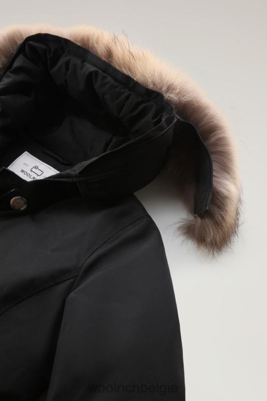 korte arctic parka van ramar-stof met afneembaar bont Woolrich vrouwen 8TTN0369 zwart kleding