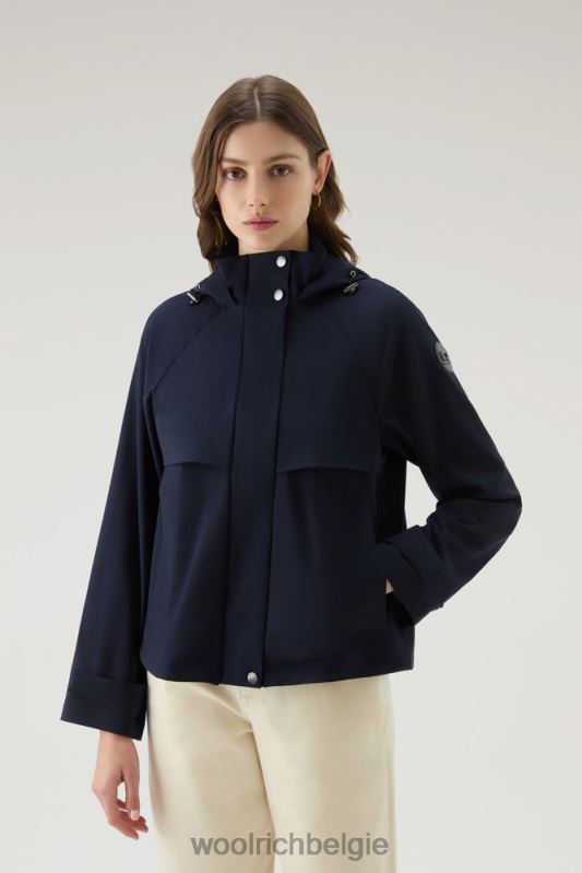 korte parka van vitale barberis canonico zuivere scheerwol met capuchon Woolrich vrouwen 8TTN0179 Melton blauw kleding