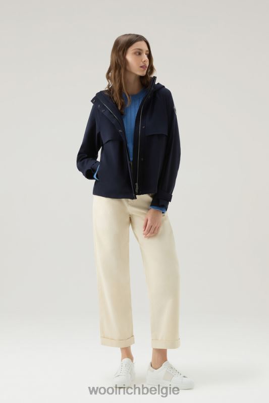 korte parka van vitale barberis canonico zuivere scheerwol met capuchon Woolrich vrouwen 8TTN0179 Melton blauw kleding