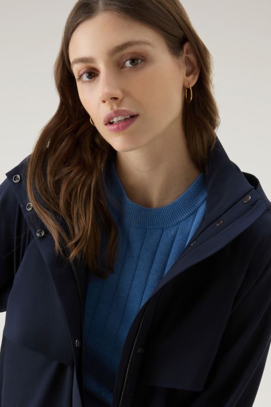korte parka van vitale barberis canonico zuivere scheerwol met capuchon Woolrich vrouwen 8TTN0179 Melton blauw kleding