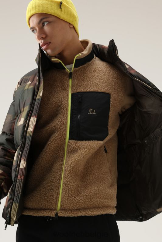 krullend fleecejack met volledige ritssluiting Woolrich Heren 8TTN0696 goud kaki kleding