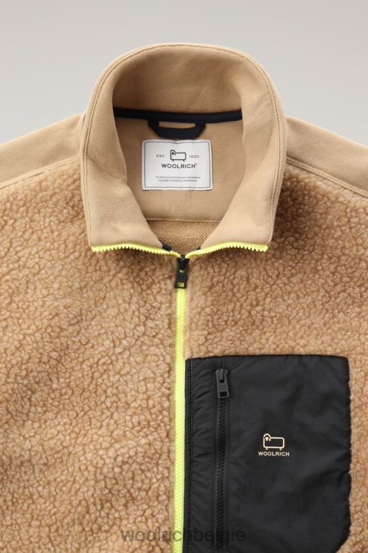 krullend fleecejack met volledige ritssluiting Woolrich Heren 8TTN0696 goud kaki kleding