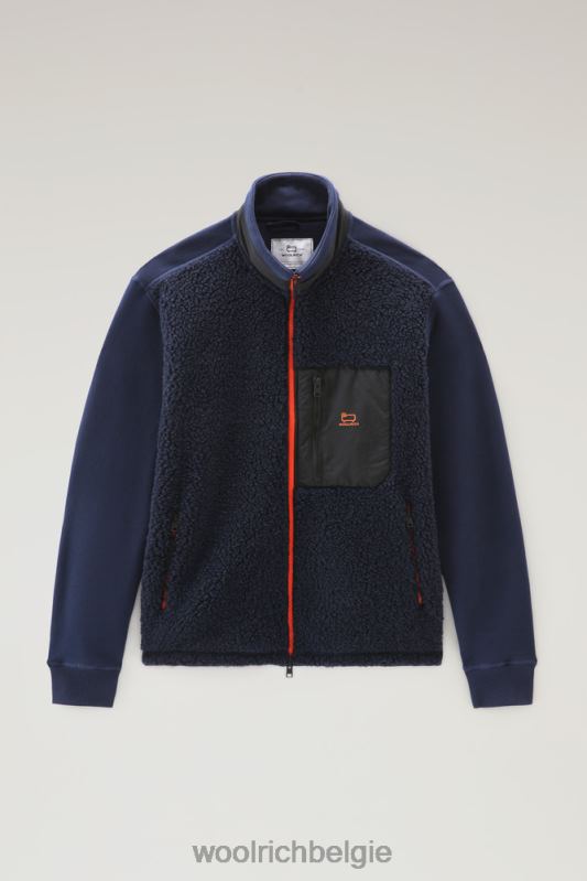 krullend fleecejack met volledige ritssluiting Woolrich Heren 8TTN0755 Melton blauw kleding