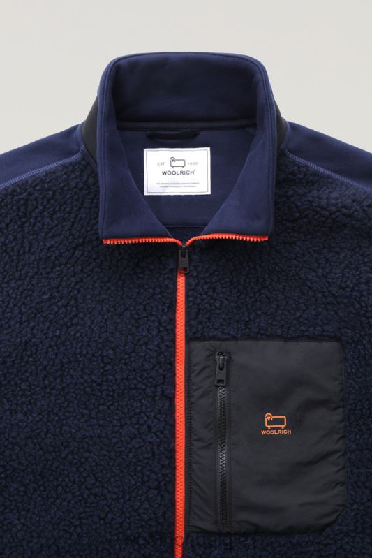 krullend fleecejack met volledige ritssluiting Woolrich Heren 8TTN0755 Melton blauw kleding