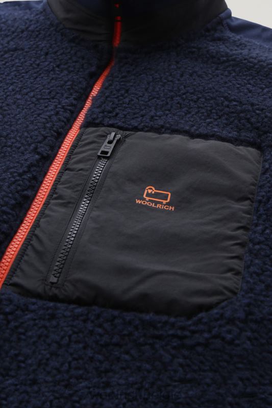 krullend fleecejack met volledige ritssluiting Woolrich Heren 8TTN0755 Melton blauw kleding