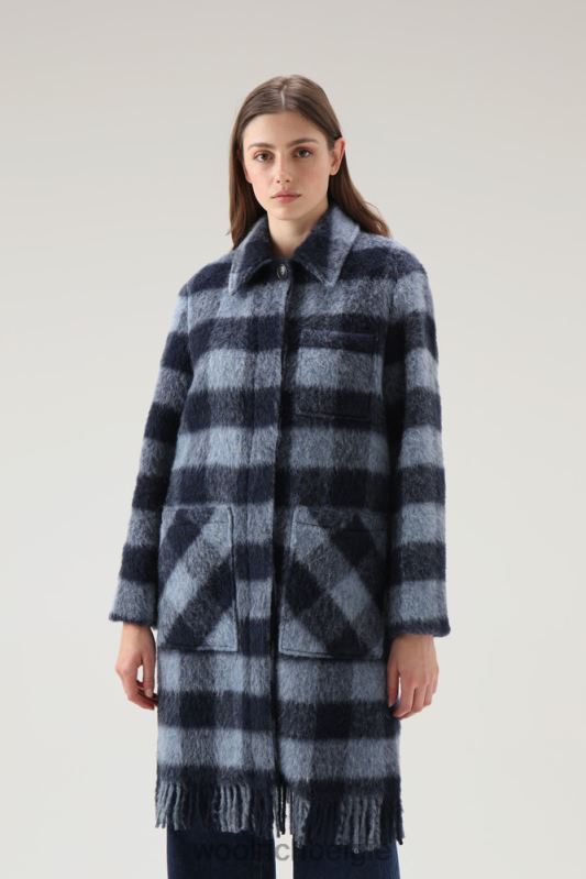 lang overshirt van geborstelde wol met franjes Woolrich vrouwen 8TTN0241 blauwe buffel kleding