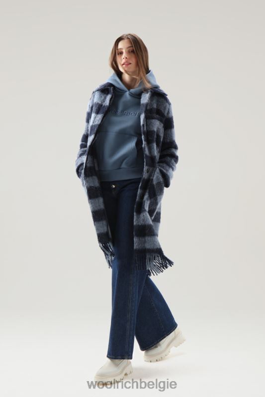 lang overshirt van geborstelde wol met franjes Woolrich vrouwen 8TTN0241 blauwe buffel kleding