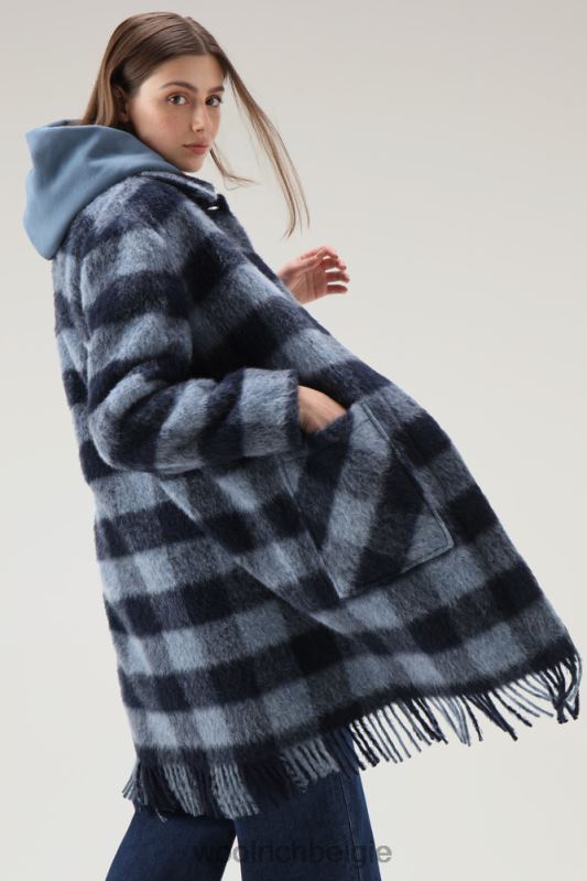 lang overshirt van geborstelde wol met franjes Woolrich vrouwen 8TTN0241 blauwe buffel kleding