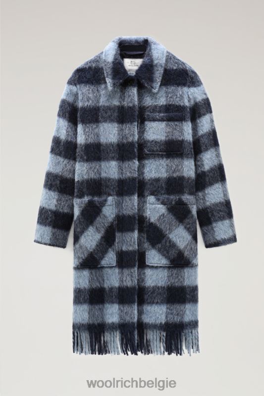lang overshirt van geborstelde wol met franjes Woolrich vrouwen 8TTN0241 blauwe buffel kleding