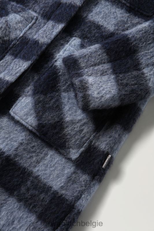 lang overshirt van geborstelde wol met franjes Woolrich vrouwen 8TTN0241 blauwe buffel kleding
