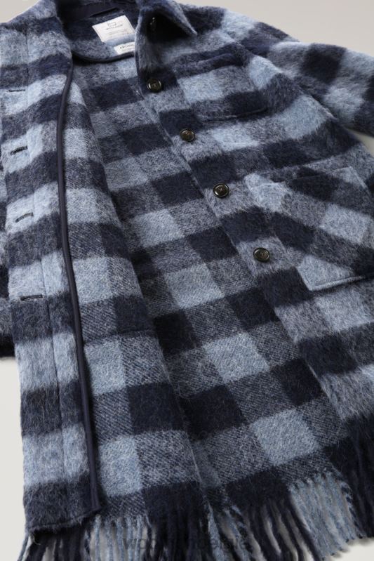 lang overshirt van geborstelde wol met franjes Woolrich vrouwen 8TTN0241 blauwe buffel kleding