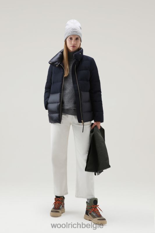 luxe gezwollen jasje Woolrich vrouwen 8TTN0343 Melton blauw kleding