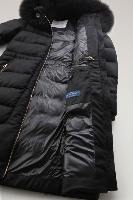 luxe lange parka gemaakt van een loro piana-stof in een mix van wol en zijde Woolrich vrouwen 8TTN0291 zwart kleding
