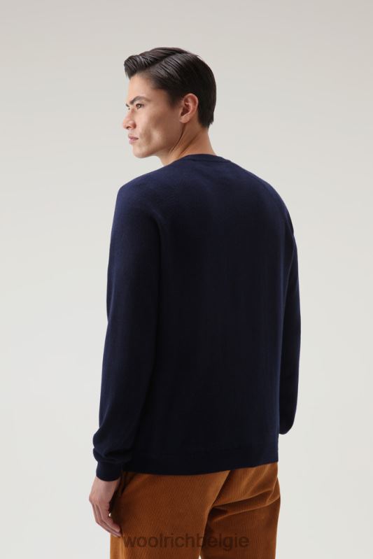 luxe ronde hals van puur kasjmier Woolrich Heren 8TTN0717 Melton blauw kleding